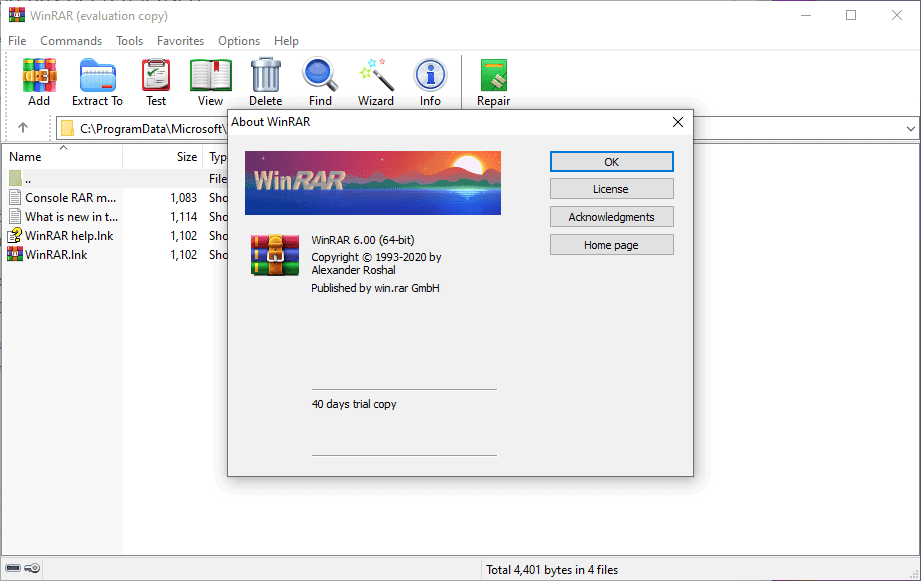 WinRAR 6.00 interface